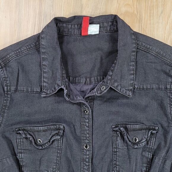 🔺️Divided H&M Black Jean Snap-up Long Sleeve Shirt w/Chest Pockets Size 10 - Picture 3 of 8